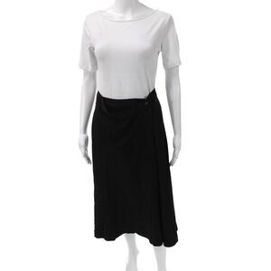 Max Mara Women Wrap Skirt Black Knee Length Acetate Button Size 10